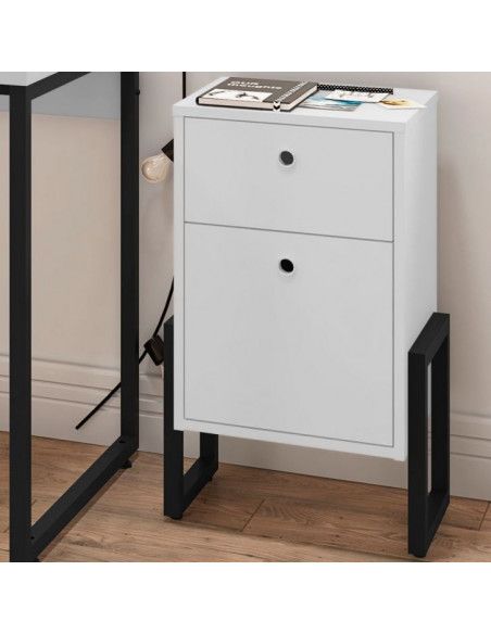 Cajonera WOLLY, multiusos, metal negro, 2 cajones, MDP blanco