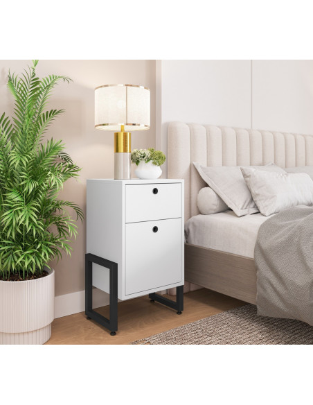 Cajonera WOLLY, multiusos, metal negro, 2 cajones, MDP blanco