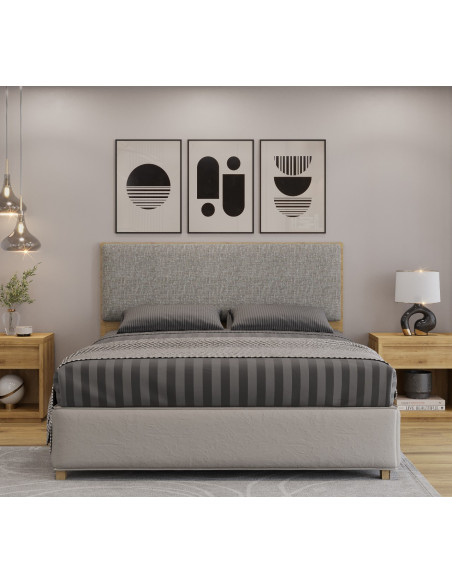 Cabecero tapizado UNI 160, MDP miel, tejido panamá, 160x5x90 cms