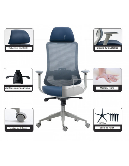 Sillón de oficina ARANJUEZ, alto, negro, ergonómico, multifunción, malla y asiento negro
