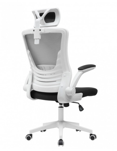 Sillón de oficina LAURO, alto, blanco, malla gris, asiento negro