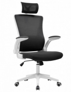 Sillón de oficina LAURO, alto, blanco, malla y asiento negro
