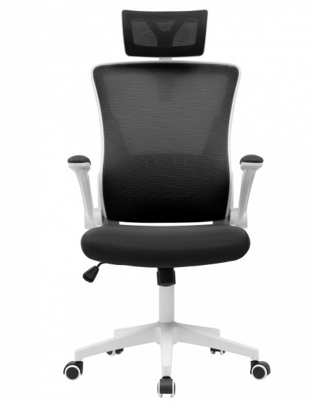 Sillón de oficina LAURO, alto, blanco, malla y asiento negro