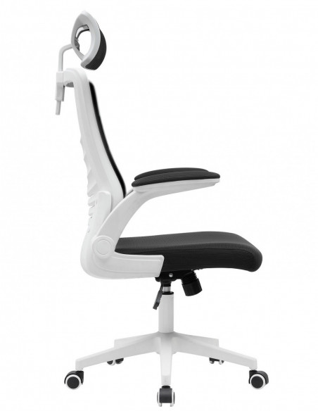 Sillón de oficina LAURO, alto, blanco, malla y asiento negro