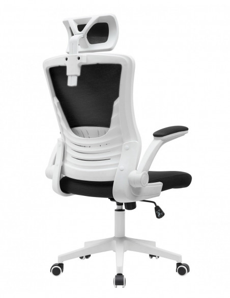 Sillón de oficina LAURO, alto, blanco, malla y asiento negro