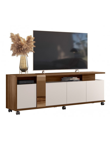 Mueble TV NEW CRISTAL, nogal y blanco roto, 183 cms.