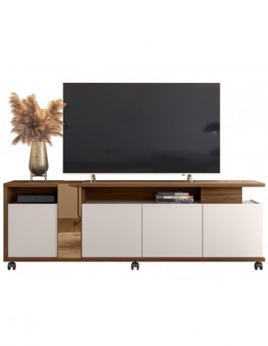 Mueble TV NEW CRISTAL, nogal y blanco roto, 183...