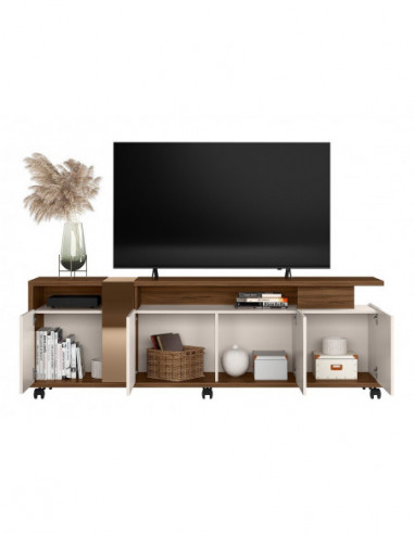 Mueble TV NEW CRISTAL, nogal y blanco roto, 183...