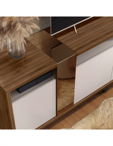 Mueble TV NEW CRISTAL, nogal y blanco roto, 183...