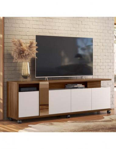 Mueble TV NEW CRISTAL, nogal y blanco roto, 183...