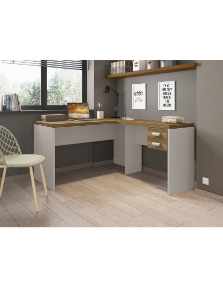 Mesas de oficina STUDIO 136 y STUDIO 90, 2 cajones, bilaminado miel y cacao, 136 x 150 cms