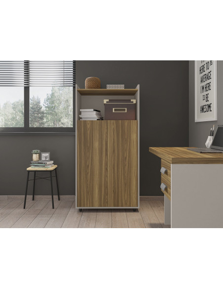 Armario STUDIO, alto, puertas altas, bilaminado miel y cacao