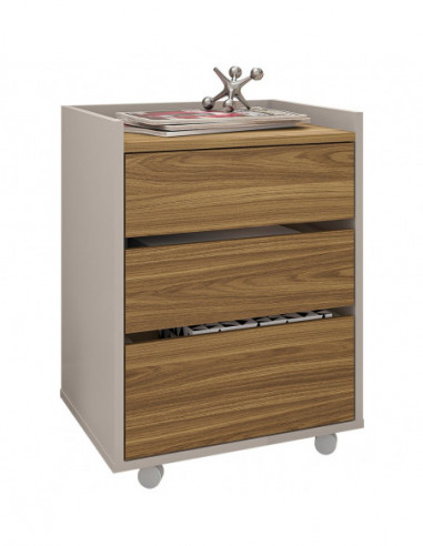 Cajonera STUDIO, ruedas, 3 cajones, guías metálicas, bilaminado miel y cacao