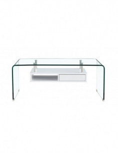 Mesa NEWARK, baja, estante blanco, cristal curvado, 110 x...