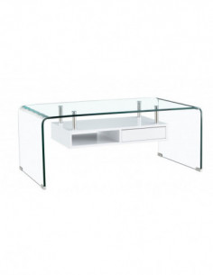 Mesa NEWARK, baja, estante blanco, cristal curvado, 110 x... 2