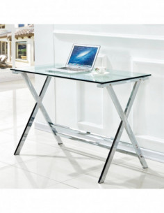 Mesa DELFOS (SU), cromada, cristal, 110 x 55 cms