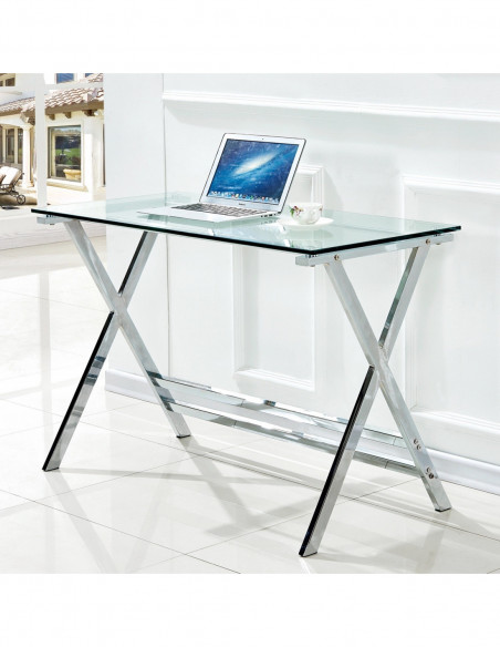 Mesa DELFOS (SU), cromada, cristal, 110 x 55 cms