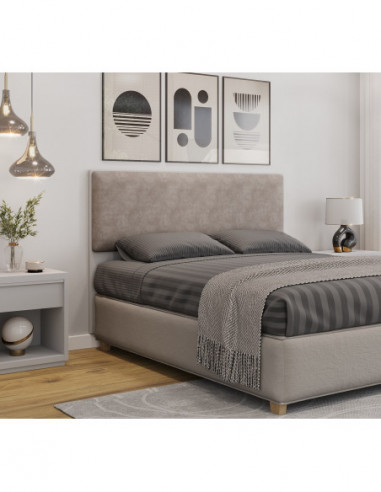 Cabecero tapizado UNI 160, MDP blanco, tejido velvet capuccino, 160x5x90 cms