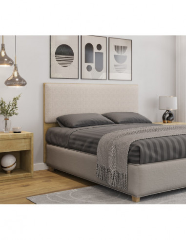 Cabecero tapizado UNI 160, MDP natura, tejido lino beige, 160x5x90 cms
