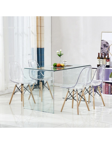 Mesa APOLO (SU), cristal curvado transparente, 125 x 70 cms