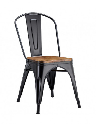 Silla TOL EK WOOD, acero, negra, asiento madera