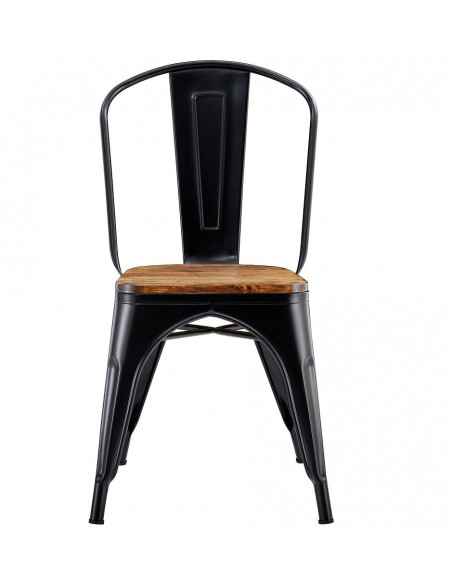Silla TOL EK WOOD, acero, negra, asiento madera
