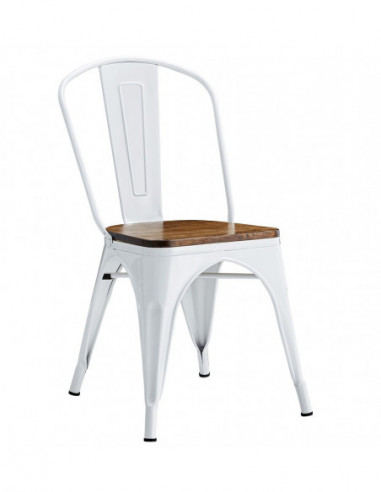 Silla TOL EK WOOD, acero, blanca, asiento madera