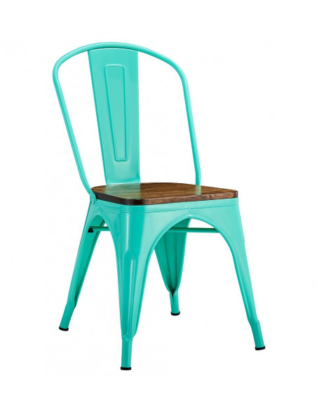 Silla TOL EK WOOD, acero, verde agua, asiento madera