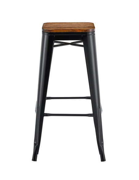 Taburete TOL EK WOOD, acero, negro, asiento madera