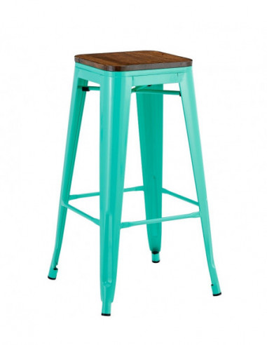 Taburete TOL EK WOOD, acero, verde agua, asiento madera