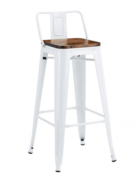 Taburete TOL R1 EK WOOD, acero, blanco, asiento madera
