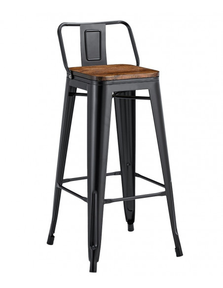 Taburete TOL R1 EK WOOD, acero, negro, asiento madera