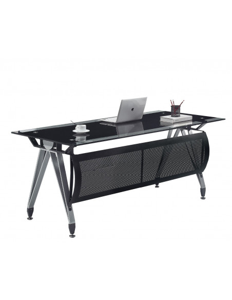 Mesa de oficina BASILEA, vidrio templado negro, 180 x 85 cms