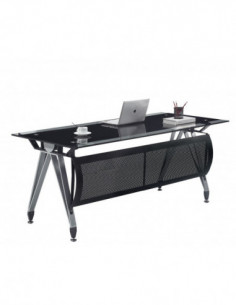Mesa de oficina BASILEA, vidrio templado negro, 160 x 80 cms
