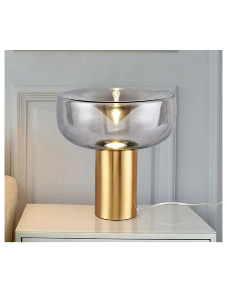 Lámpara HEROLD, sobremesa, metal dorado, tulipa de cristal