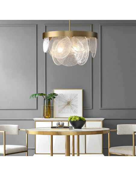 Lámpara NOHRA, colgante, metal dorada, cristal