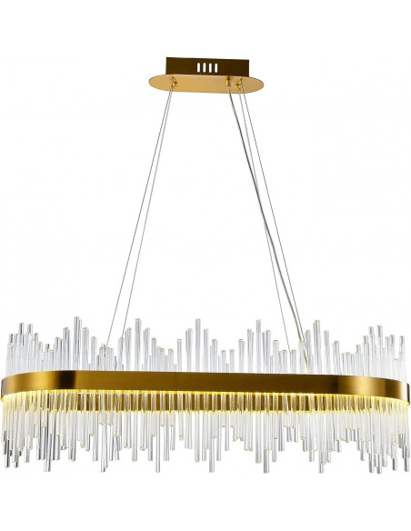 Lámpara WEIRA, colgante, metal dorada, cristal, led