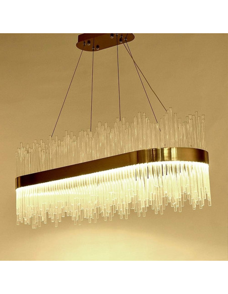 Lámpara WEIRA, colgante, metal dorada, cristal, led