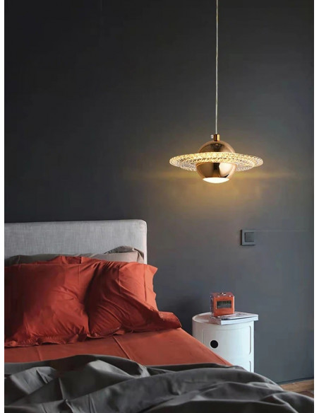 Lámpara NEVIGES, colgante, metal dorada, acrílico, led