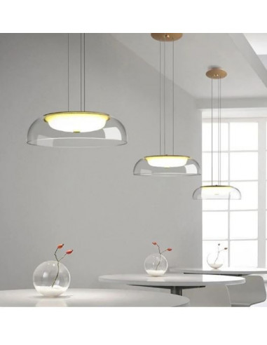 Lámpara WITTEN H80, colgante, metal, cristal, led