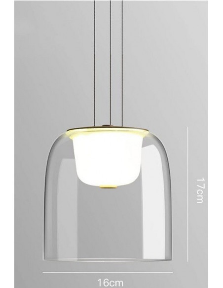 Lámpara WITTEN H170, colgante, metal, cristal, led