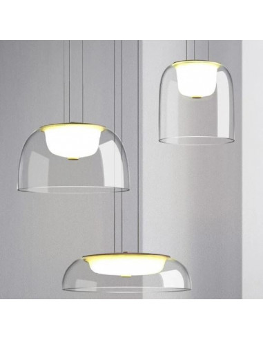 Lámpara WITTEN H170, colgante, metal, cristal, led