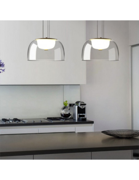 Lámpara WITTEN H130, colgante, metal, cristal, led