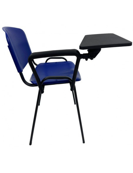 Silla NIZA con pala de escritura, asiento y respaldo en plástico azul