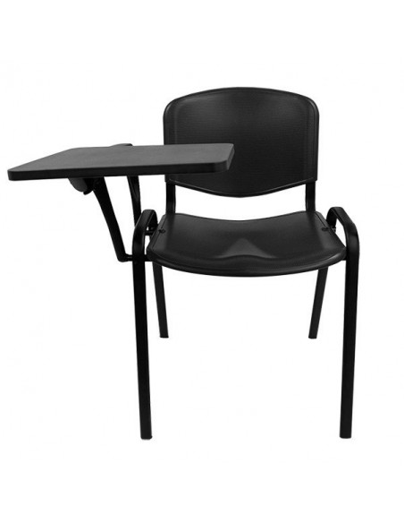 Silla NIZA con pala de escritura, asiento y respaldo plástico negro