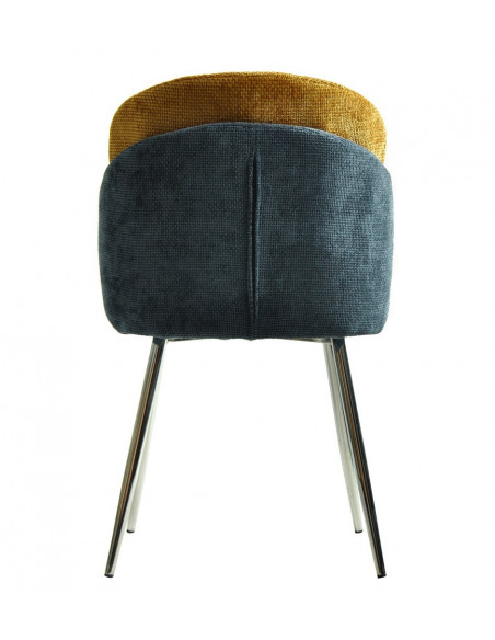 Silla DRESDE, cromada, tapizada chenilla azul y amarillo