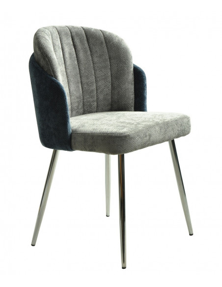 Silla DRESDE, cromada, tapizada chenilla azul y gris claro