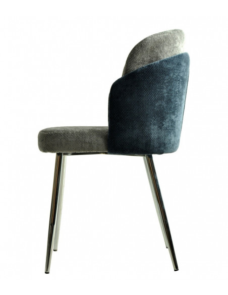 Silla DRESDE, cromada, tapizada chenilla azul y gris claro