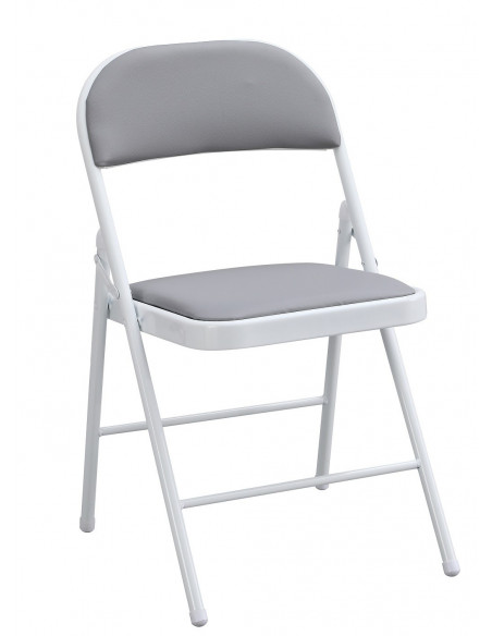 Silla SMART, plegable, metal, epoxi blanco, vinilo gris claro