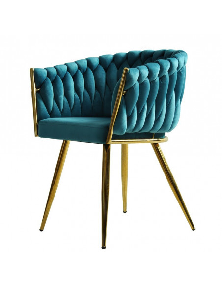 Sillón KING, metal dorado, tapizado velvet turquesa